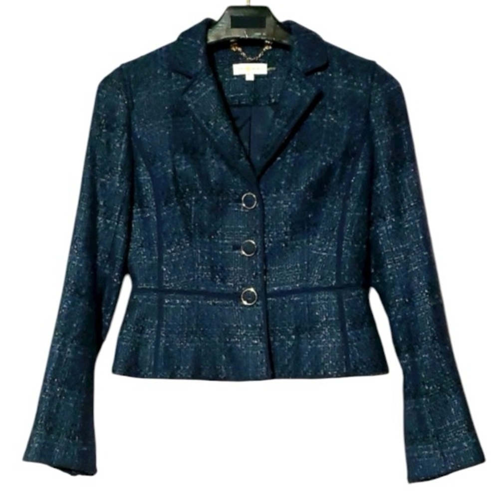 Tory Burch Tweed Fitted Jacket in Navy Blue Size 0 Like-New Worn Once